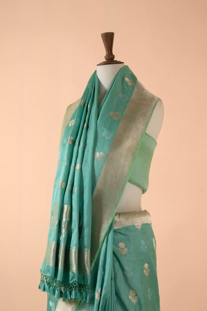 Handwoven Blue Satin Silk Sari