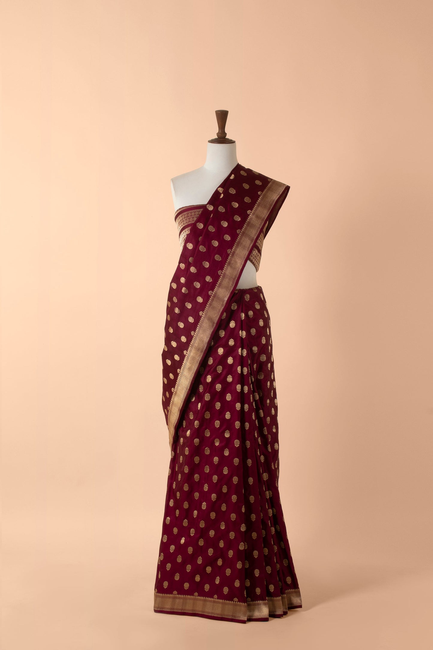 Handwoven Maroon Satin Silk Sari