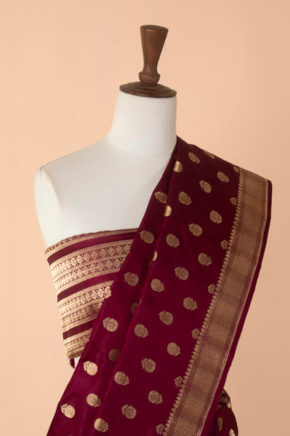 Handwoven Maroon Satin Silk Sari