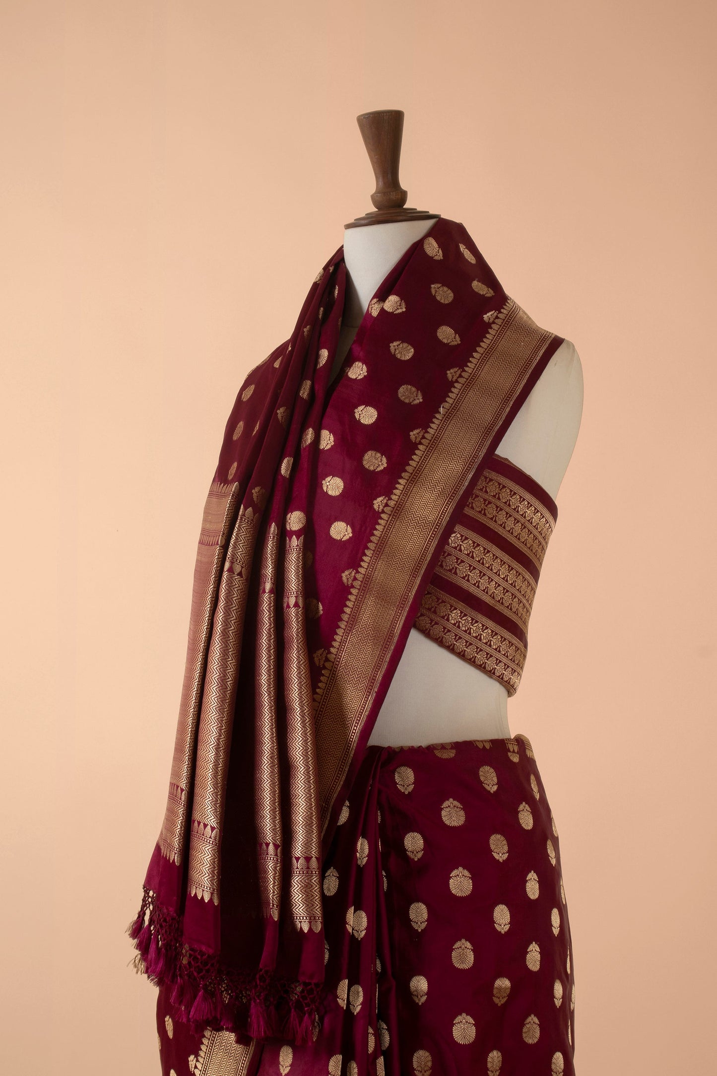 Handwoven Maroon Satin Silk Sari