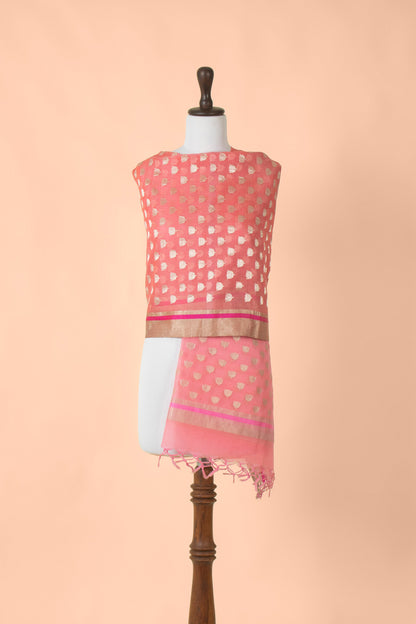 Handwoven Pink Chanderi Dupatta - H