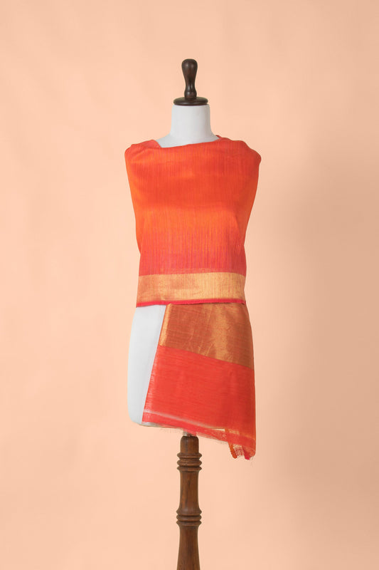 Handwoven Orange Silk Net Dupatta