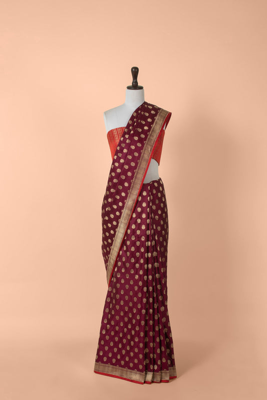 Handwoven Wine Silk Saree