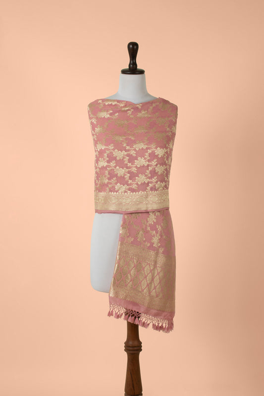 Handwoven Pink Georgette Dupatta