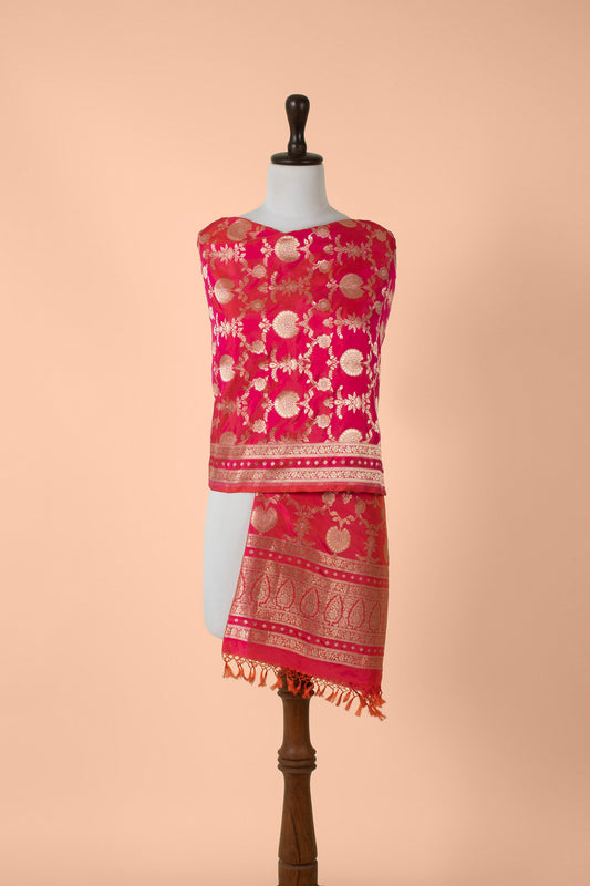 Handwoven Pink Silk Dupatta