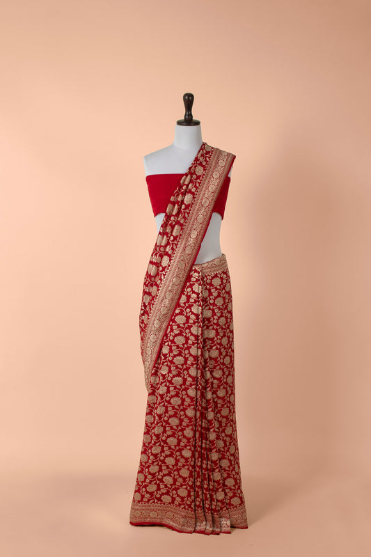 Handwoven Red Georgette Saree