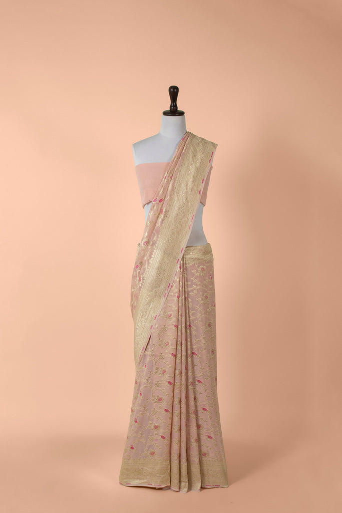 Handwoven Pink Georgette Saree