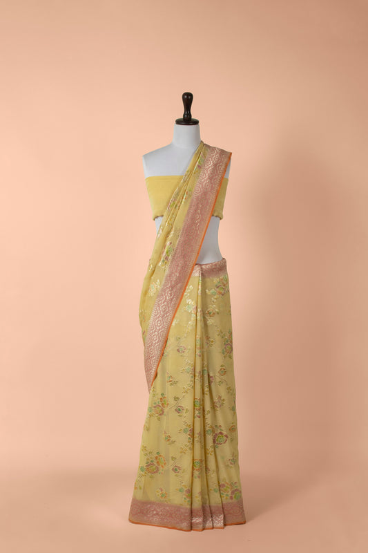 Handwoven Yellow Georgette Saree