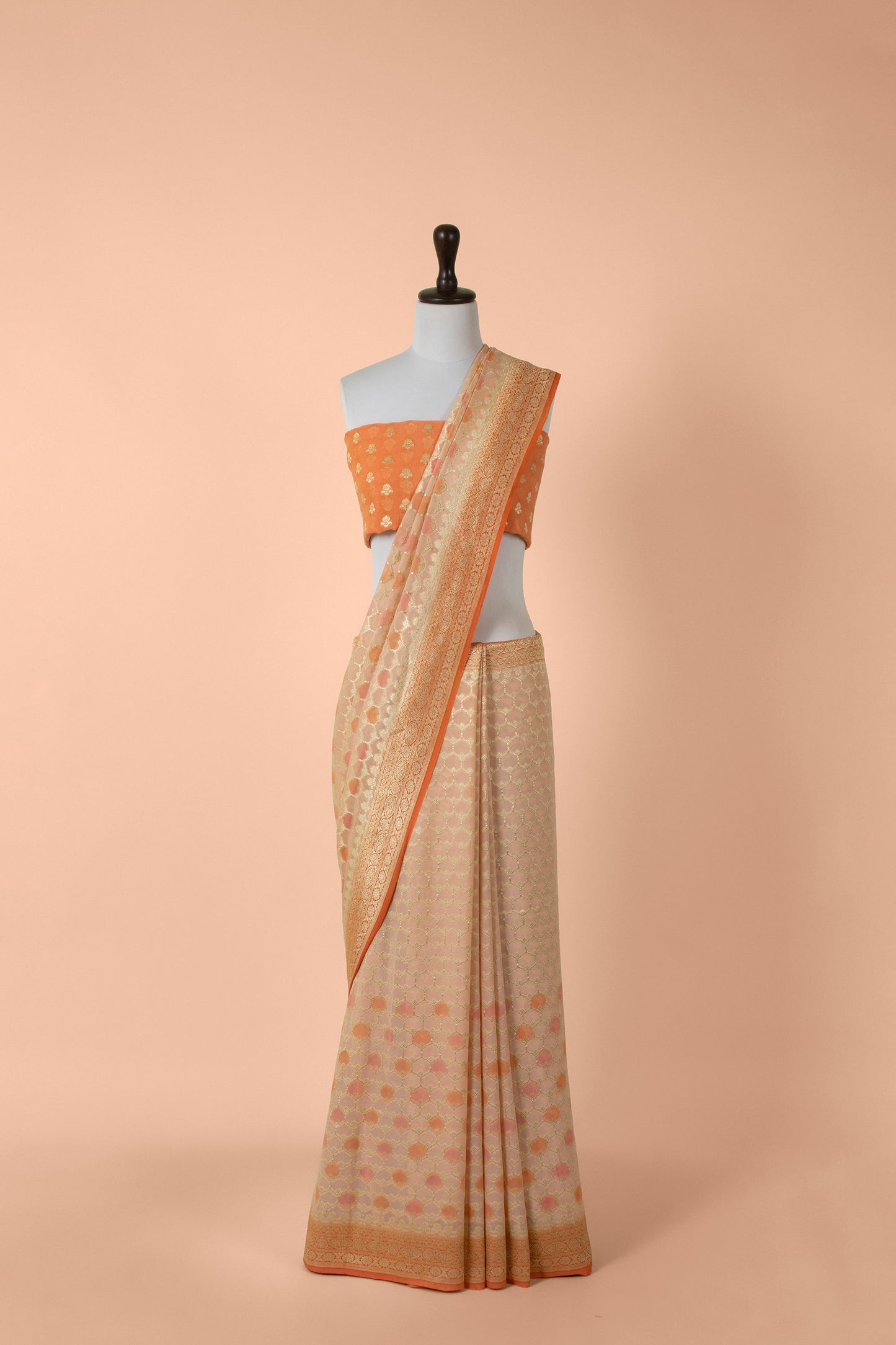 Handwoven Peach Georgette Saree