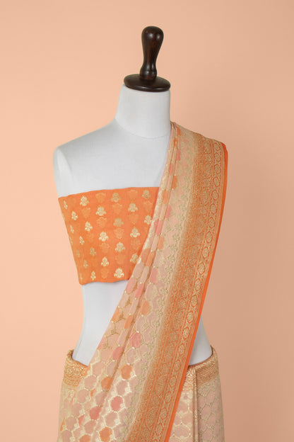 Handwoven Peach Georgette Saree