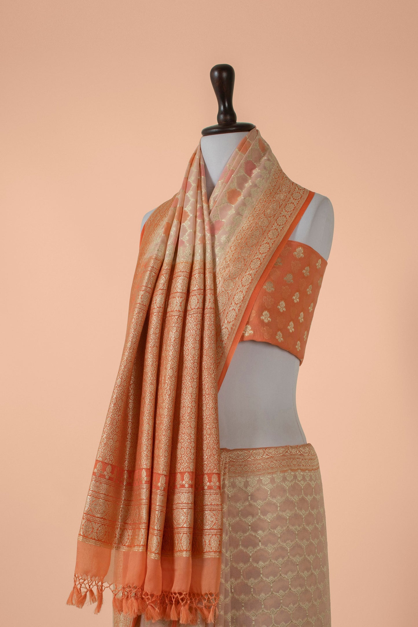 Handwoven Peach Georgette Saree