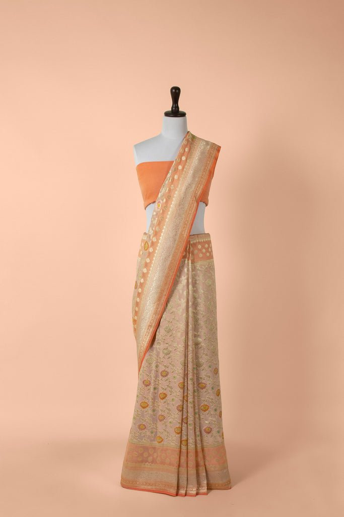 Handwoven Peach Georgette Saree