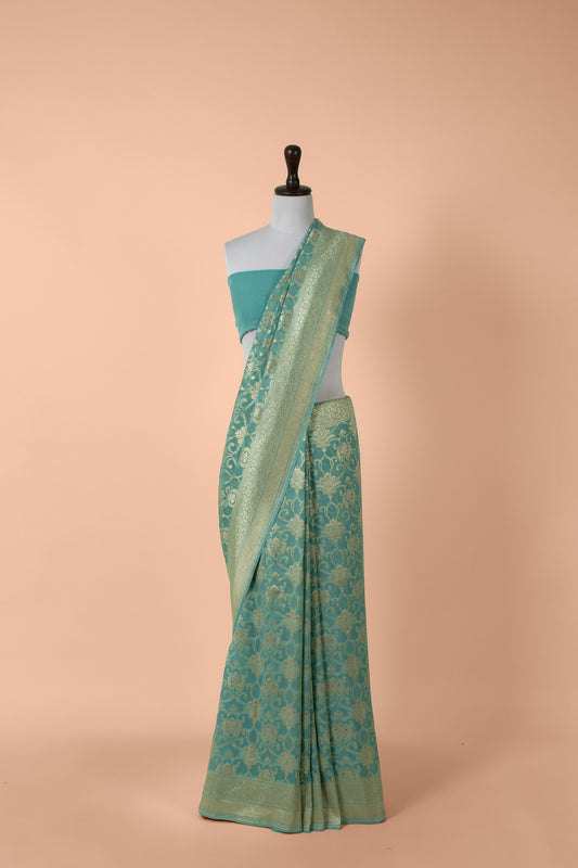 Handwoven Blue Georgette Saree