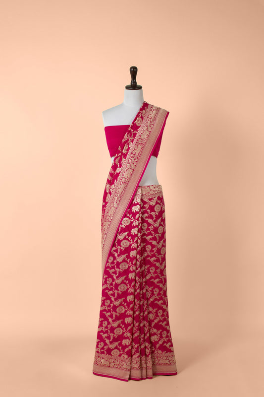 Handwoven Pink Georgette Saree