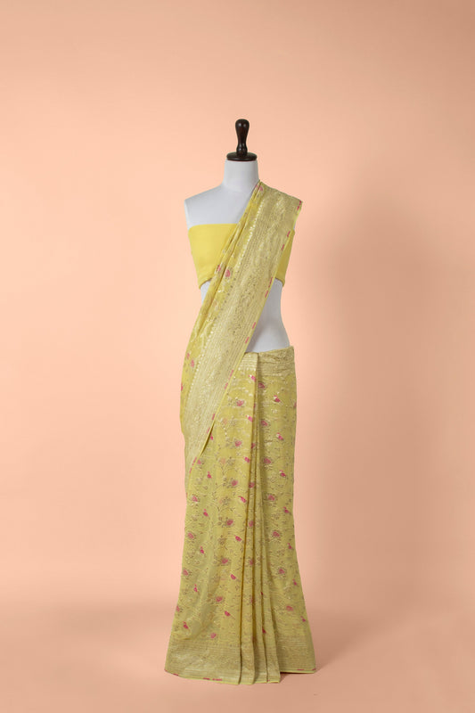 Handwoven Yellow Georgette Saree