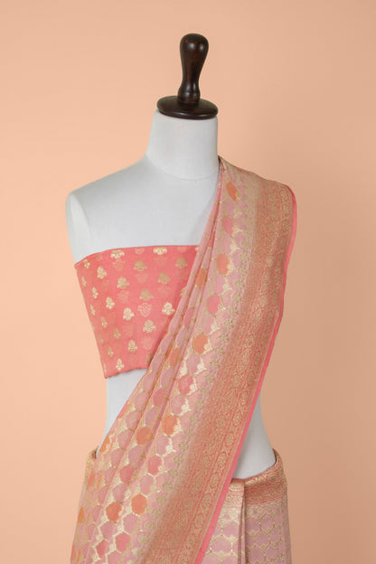 Handwoven Pink Georgette Saree