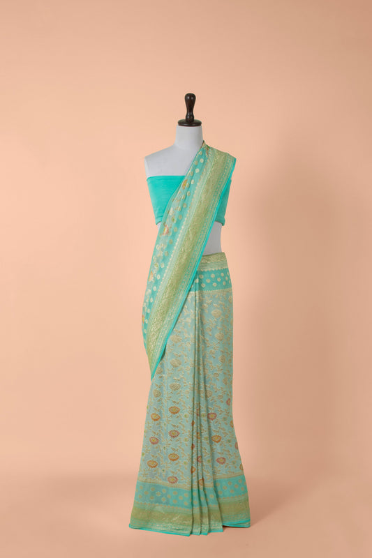 Handwoven Blue Georgette Saree