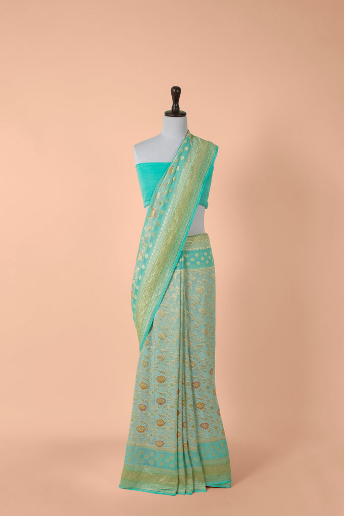 Handwoven Blue Georgette Saree