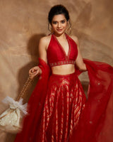 Mithila Palkar in Handwoven Red Silk Lehenga