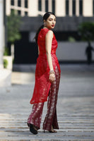 Handwoven Garnet Silk Pants with Organza Kurta