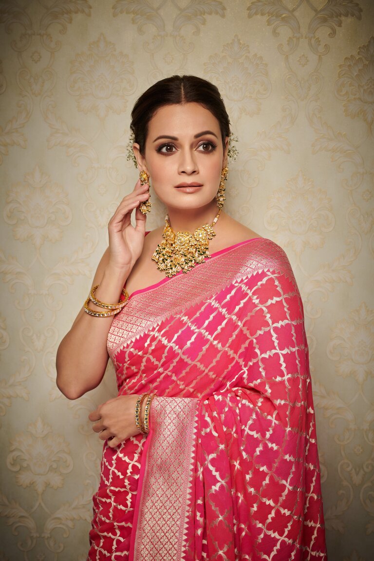 Dia Mirza in Handwoven Pink Georgette Saree