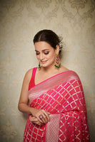 Dia Mirza in Handwoven Pink Georgette Saree