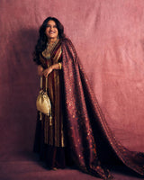 Rohini Iyer in Handwoven Maroon Silk Suit