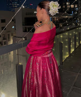 Komal Pandey in Handwoven Pink Silk Lehenga