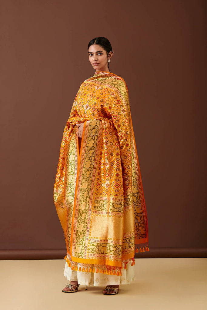 Handwoven Yellow Banarasi Silk Patola