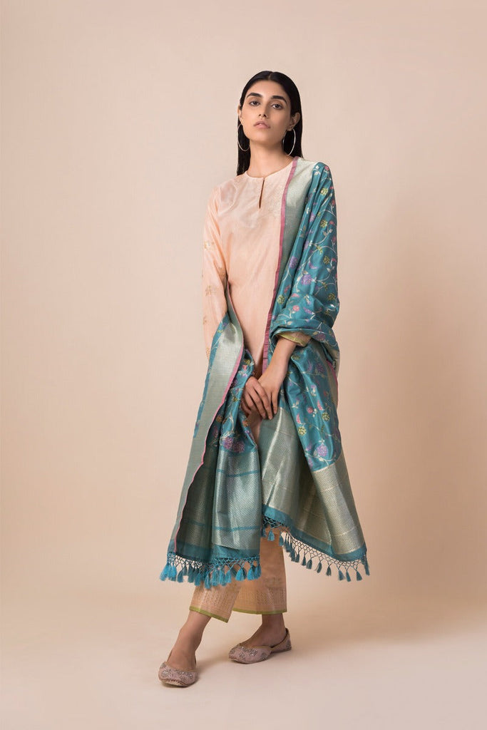 Handwoven Turkish Blue Silk Dupatta