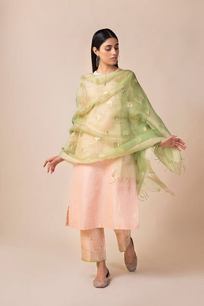 Handowoven Moss Green Organza Dupatta