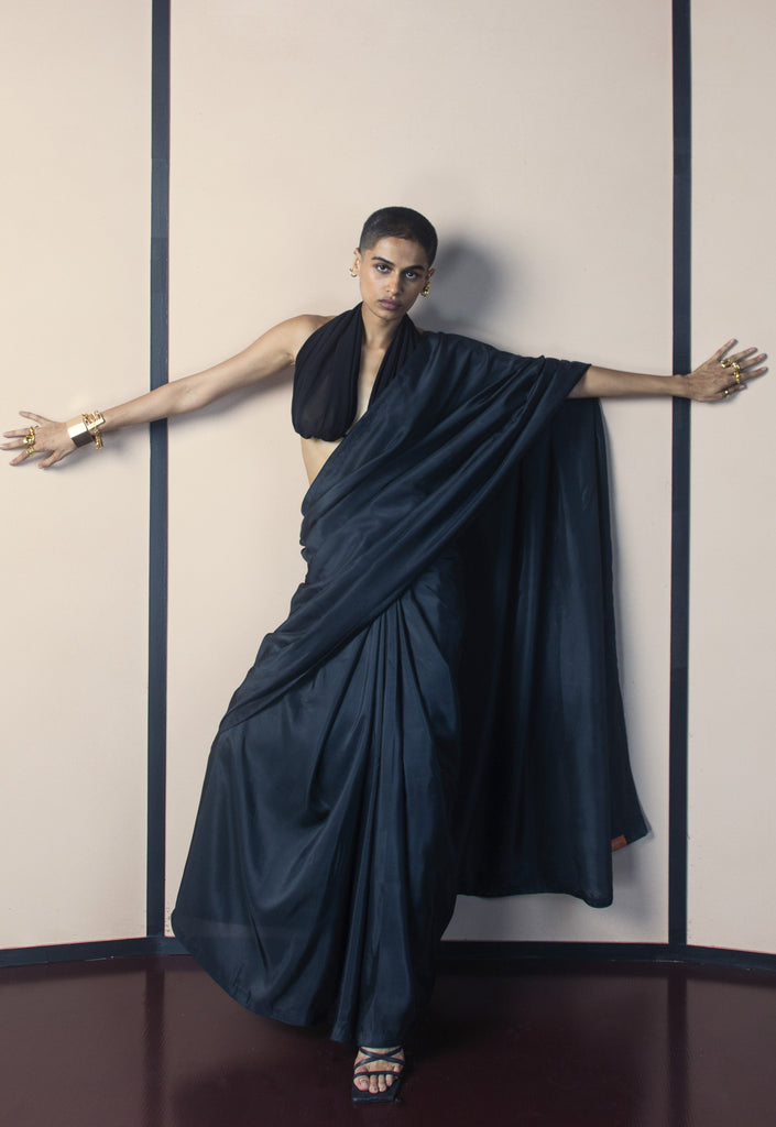 Handwoven Charcoal Black Silk Saree