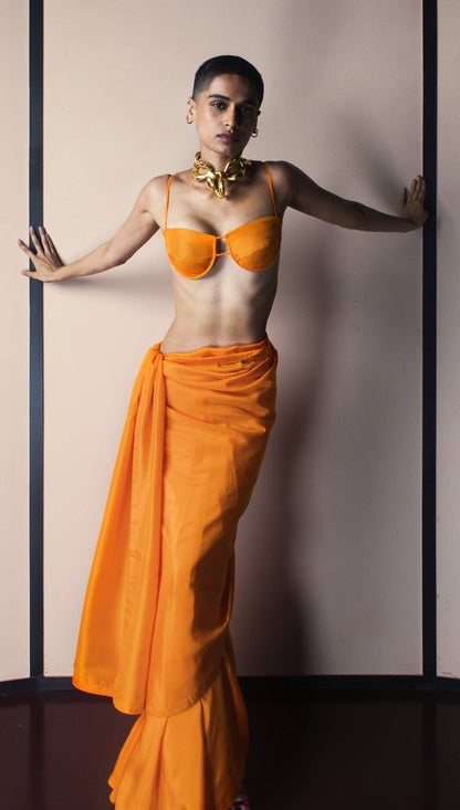 Handwoven Tangerine Orange Silk Saree