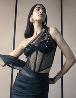 Alaya F In Handwoven Charcoal Black Organza Saree