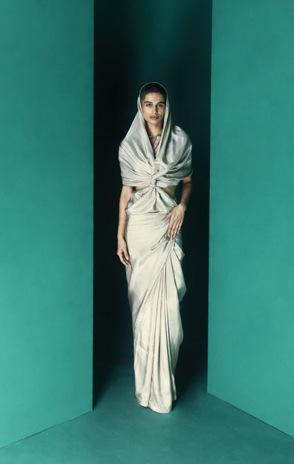 Handwoven Slate Grey Silk Saree