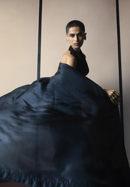 Handwoven Charcoal Black Silk Saree