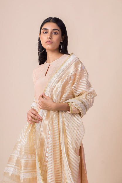 Handwoven Ivory Banarasi Net Dupatta