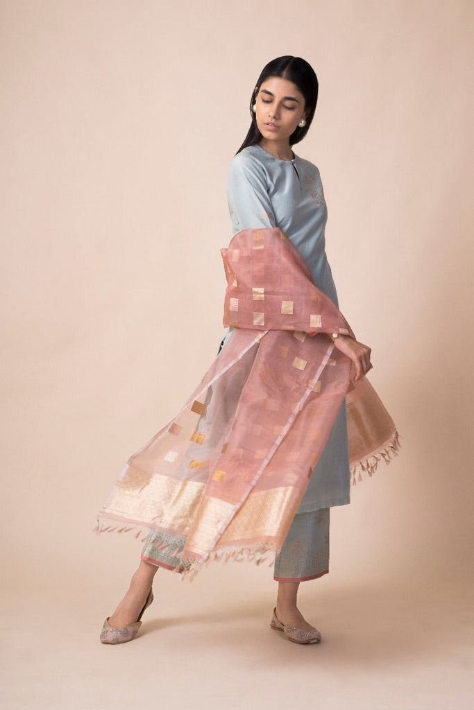 Handwoven Blush Pink Organza Dupatta