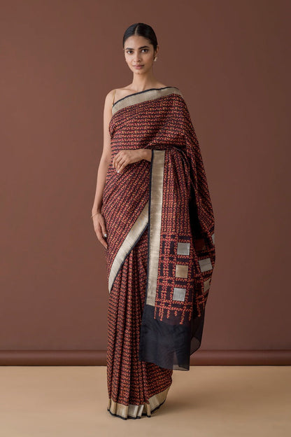 Handwoven Brown Banarasi Silk Sari