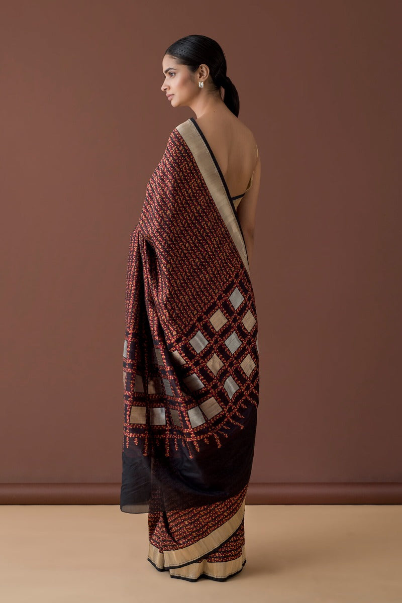 Handwoven Brown Banarasi Silk Sari