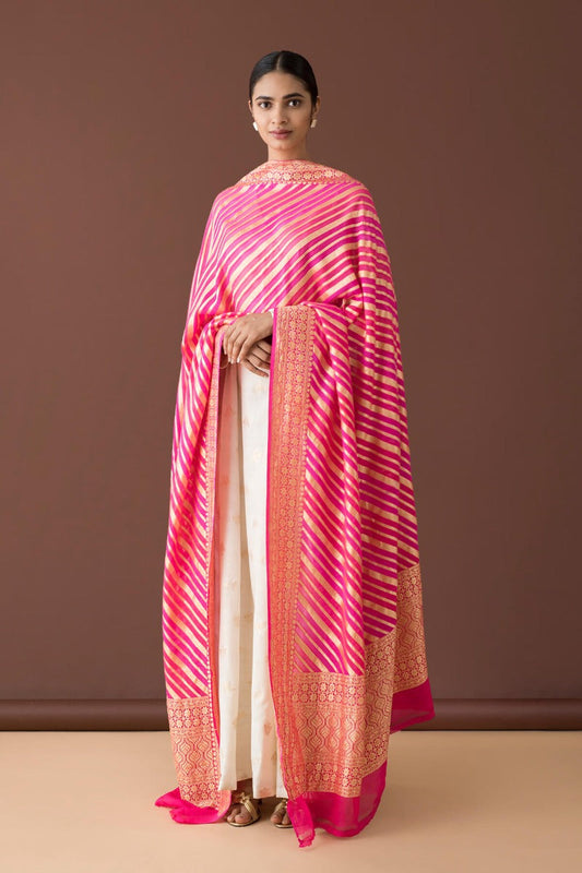 Handwoven Pink Striped Georgette Dupatta