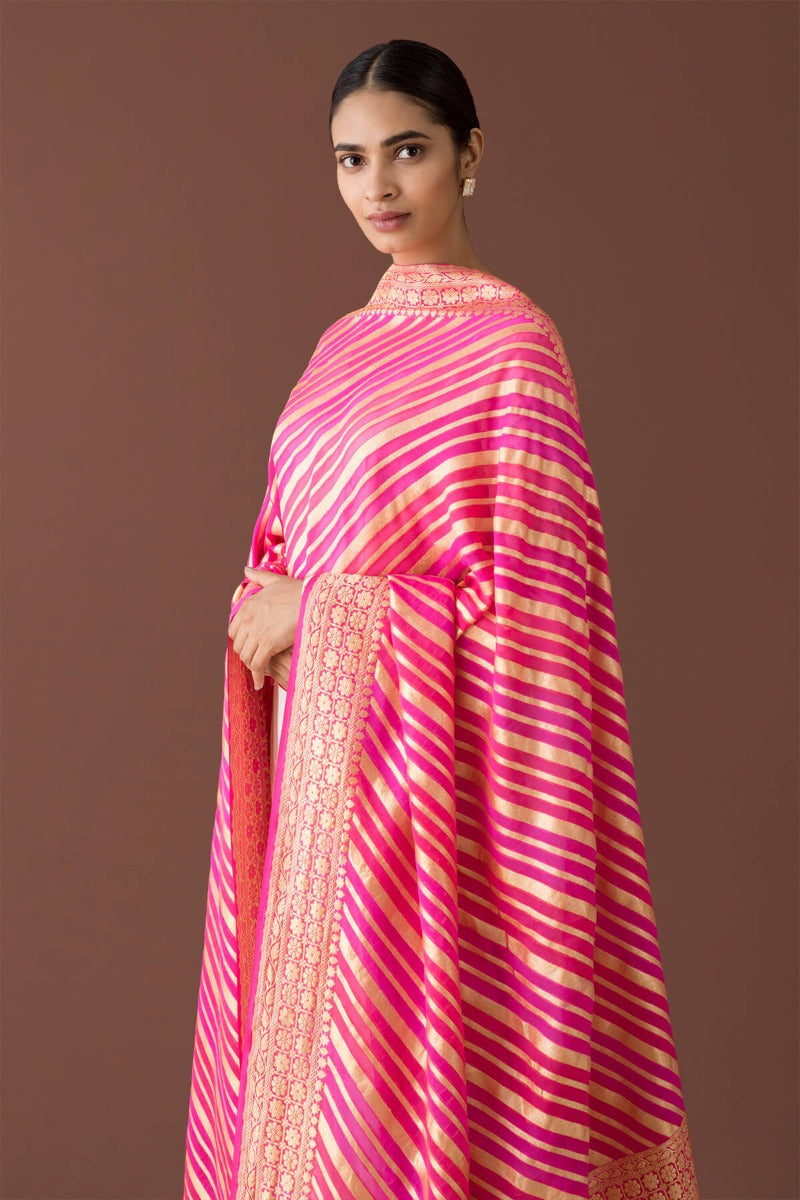 Handwoven Pink Striped Georgette Dupatta