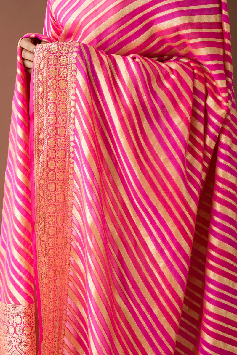 Handwoven Pink Striped Georgette Dupatta