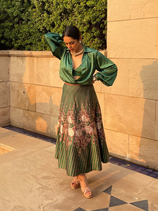 Handwoven Green Banarasi Silk Skirt