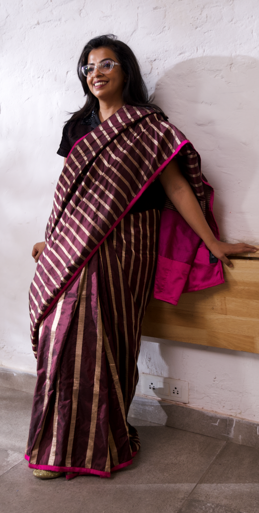 Grape Wine Full Striped Saree